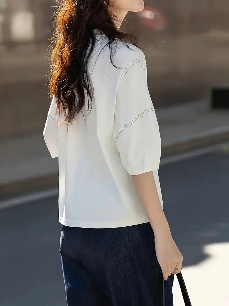 Women's Crew Neck T-Shirt with Elbow-Length Sleeves