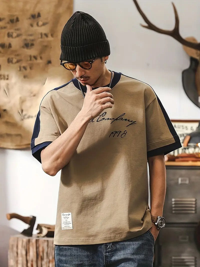 Men's Crewneck T-Shirt with Shoulder Stripes