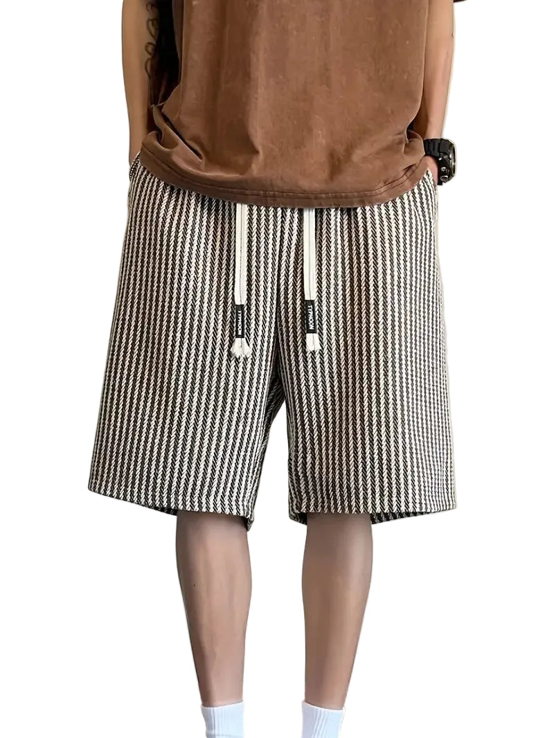Men's Striped Knee-Length Shorts with Drawstring