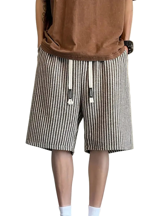 Men's Striped Knee-Length Shorts with Drawstring