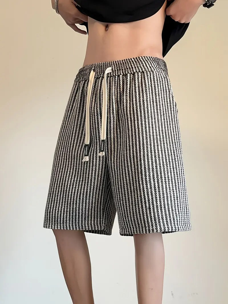 Men's Striped Knee-Length Shorts with Drawstring