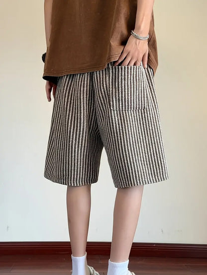 Men's Striped Knee-Length Shorts with Drawstring