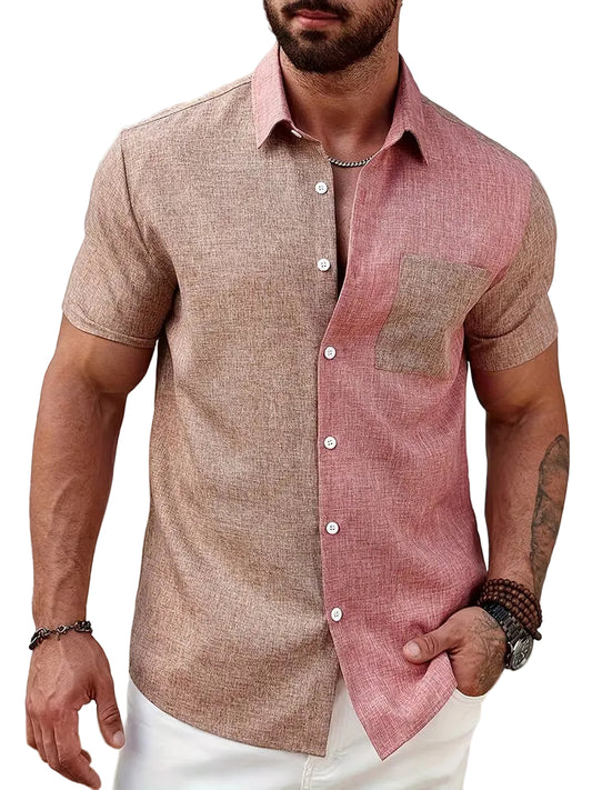Men's Two-Tone Button-Down Shirt with Chest Pocket