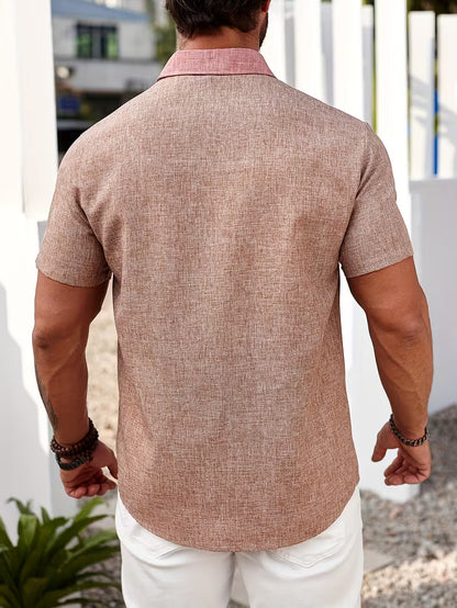 Men's Two-Tone Button-Down Shirt with Chest Pocket