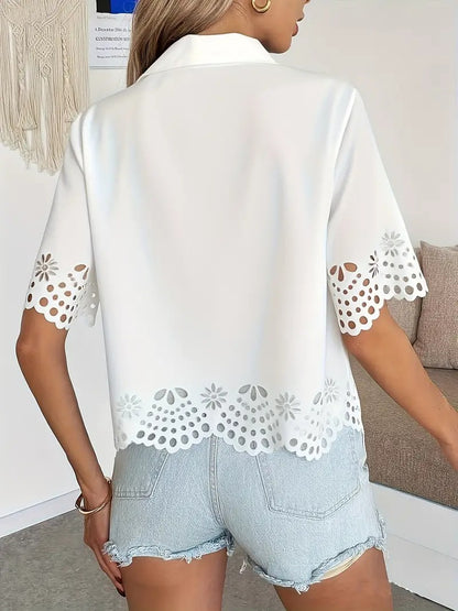 Women's Button-Down Shirt with Eyelet Cutout