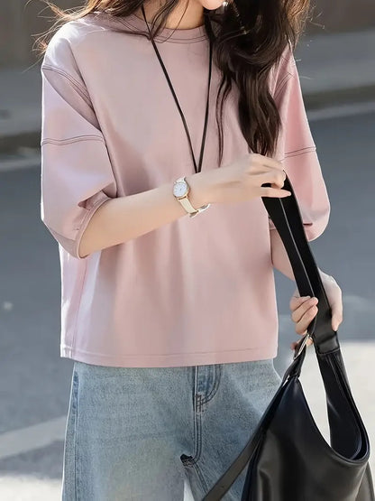 Women's Crew Neck T-Shirt with Elbow-Length Sleeves