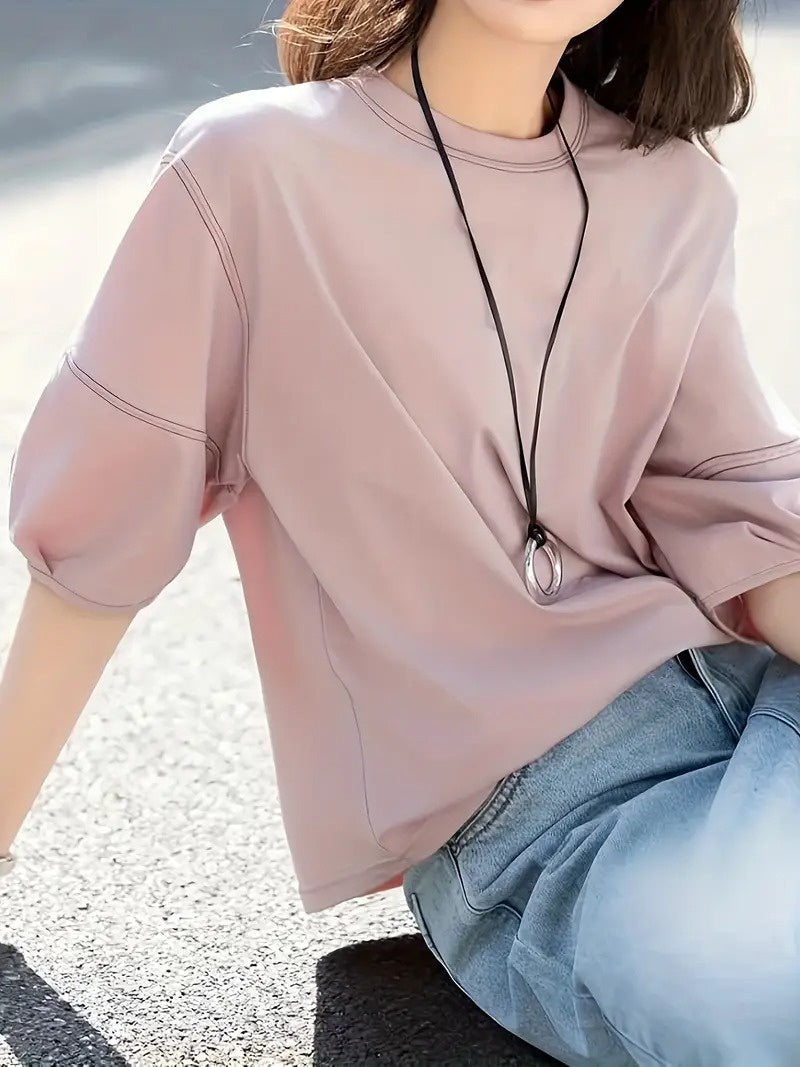 Women's Crew Neck T-Shirt with Elbow-Length Sleeves