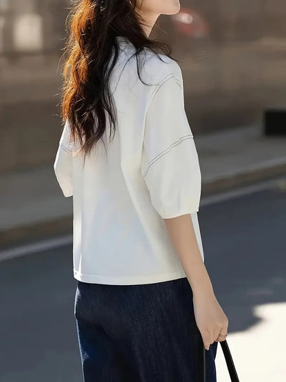 Women's Crew Neck T-Shirt with Elbow-Length Sleeves