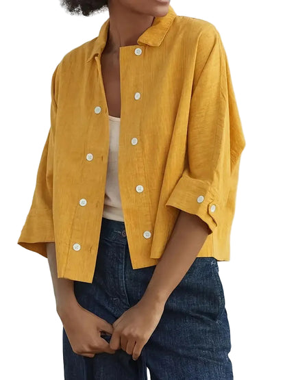 Women's Cropped Button-Front Shirt
