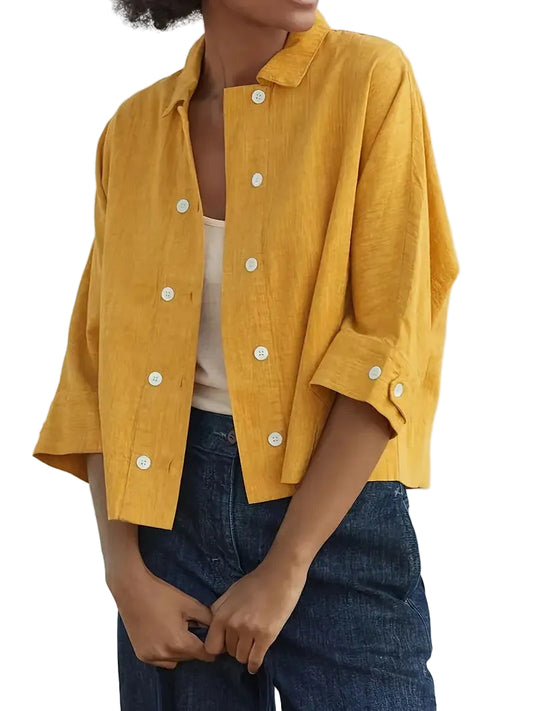 Women's Cropped Button-Front Shirt