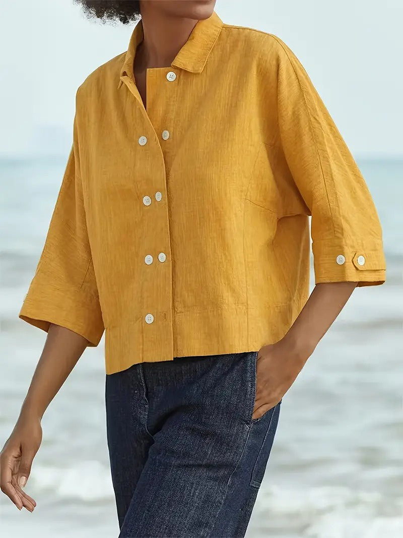 Women's Cropped Button-Front Shirt