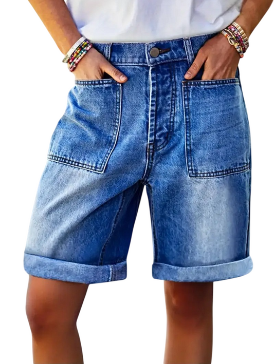 Women's Washed Shorts with Rolled Cuffs