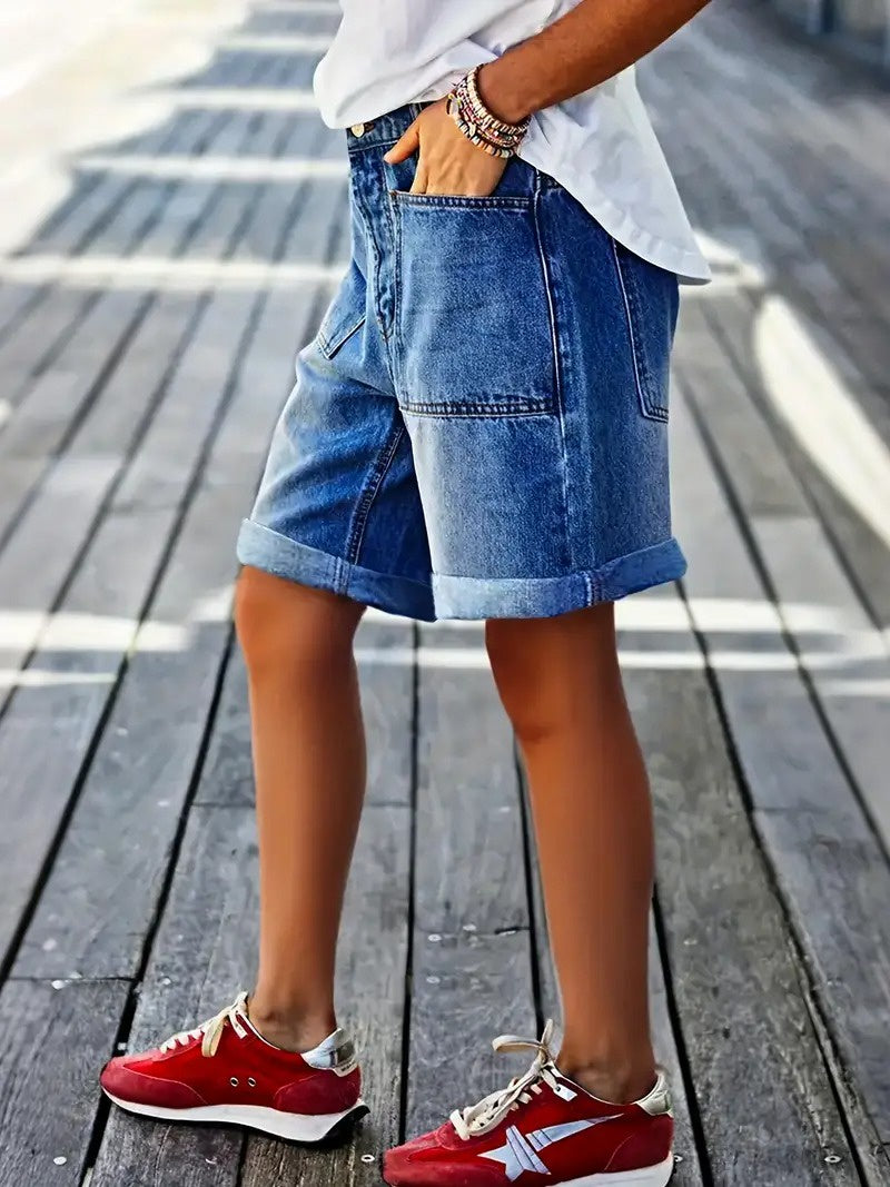 Women's Washed Shorts with Rolled Cuffs